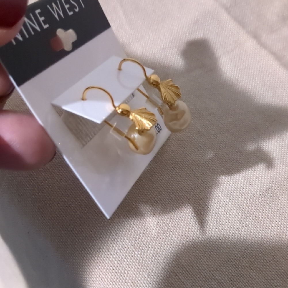 Nine West Gold and Cream Drop Earrings - Picture 2 of 2